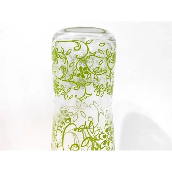 Vintage MCM Bedside Water Carafe and Cup Glass Tumbler  Set Green Clear Retro - Picture 3 of 10